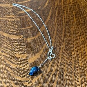 Silver Heart Pendant Choker Necklace with Blue Stone